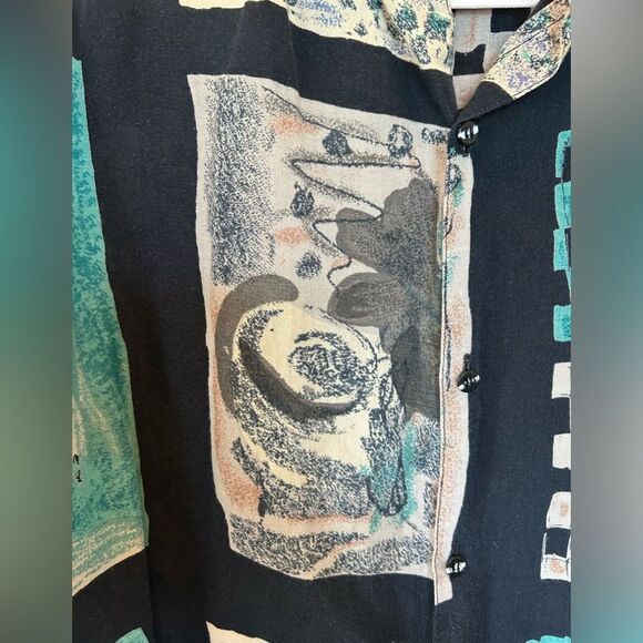 Vintage Goouch Retro Abstract Artsy Collared Short Sleeve Button Up Shirt M - Picture 7 of 7